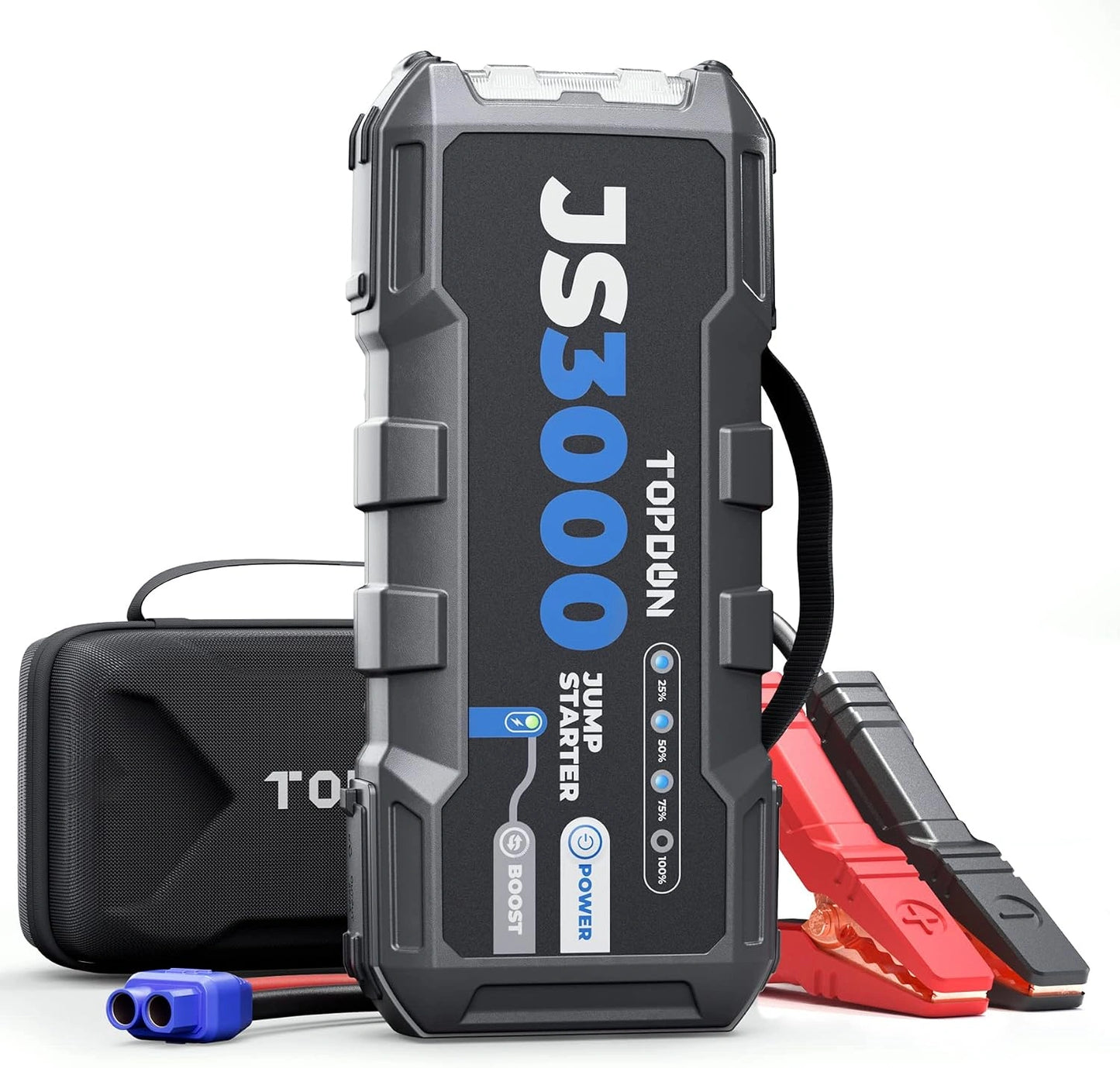 Démarreur de Voiture TOPDON JS3000, 3000A 24000mAh avec Chargeur Rapide USB et Lampe LED