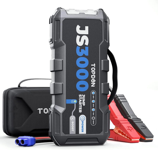 Démarreur de Voiture TOPDON JS3000, 3000A 24000mAh avec Chargeur Rapide USB et Lampe LED