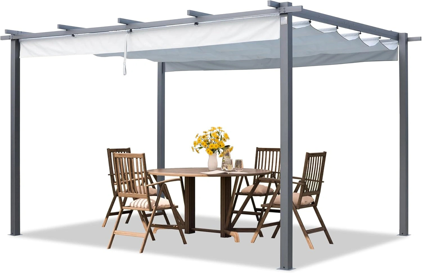 Pergola 3x4 m en Acier avec Toit Rétractable Gris de PRIMEYARD