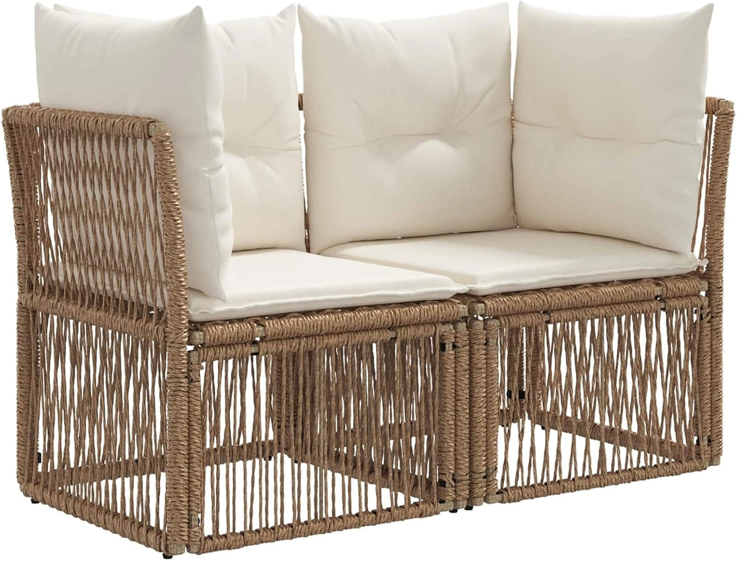 Canapé de Jardin 2 Places en Rotin Beige, Meuble d'Extérieur Résistant