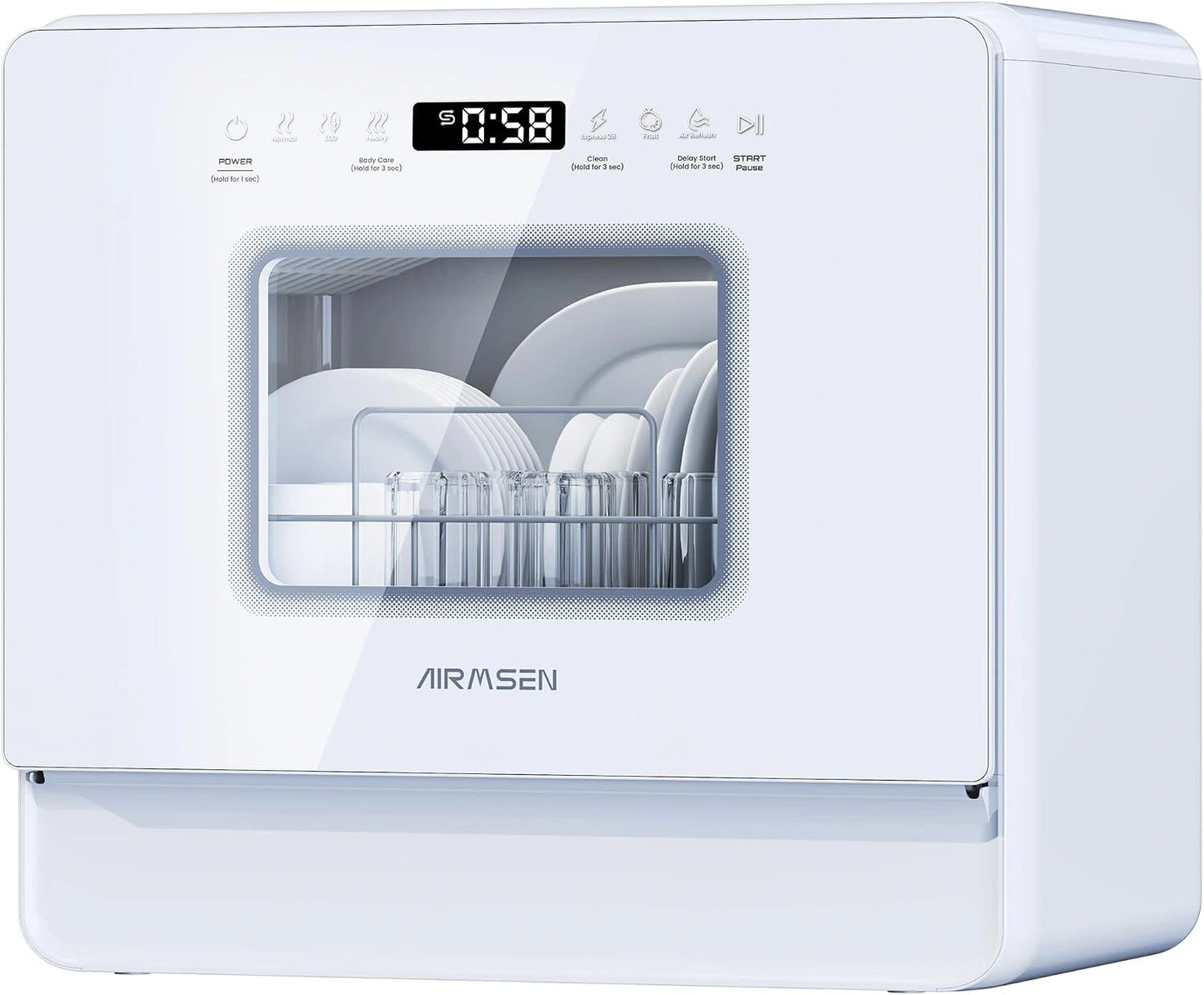 Mini Lave-vaisselle AIRMSEN Compact avec 9 Programmes et Réservoir 5L, Écran Tactile LED, Idéal pour Petits Espaces