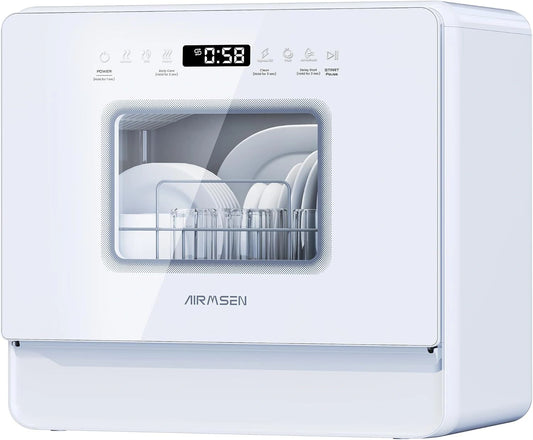 Mini Lave-vaisselle AIRMSEN Compact avec 9 Programmes et Réservoir 5L, Écran Tactile LED, Idéal pour Petits Espaces