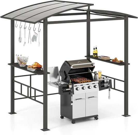 Abri de Barbecue en Métal avec Toit Anti-UV et Accessoires pour Jardin