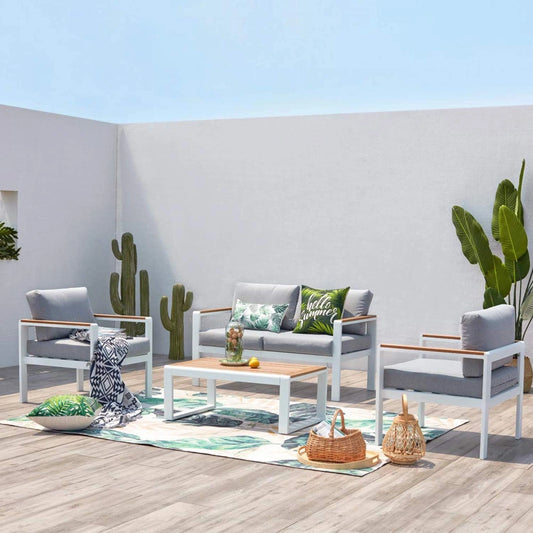 Ensemble de Jardin en Aluminium 4 Places Design Moderne Blanc