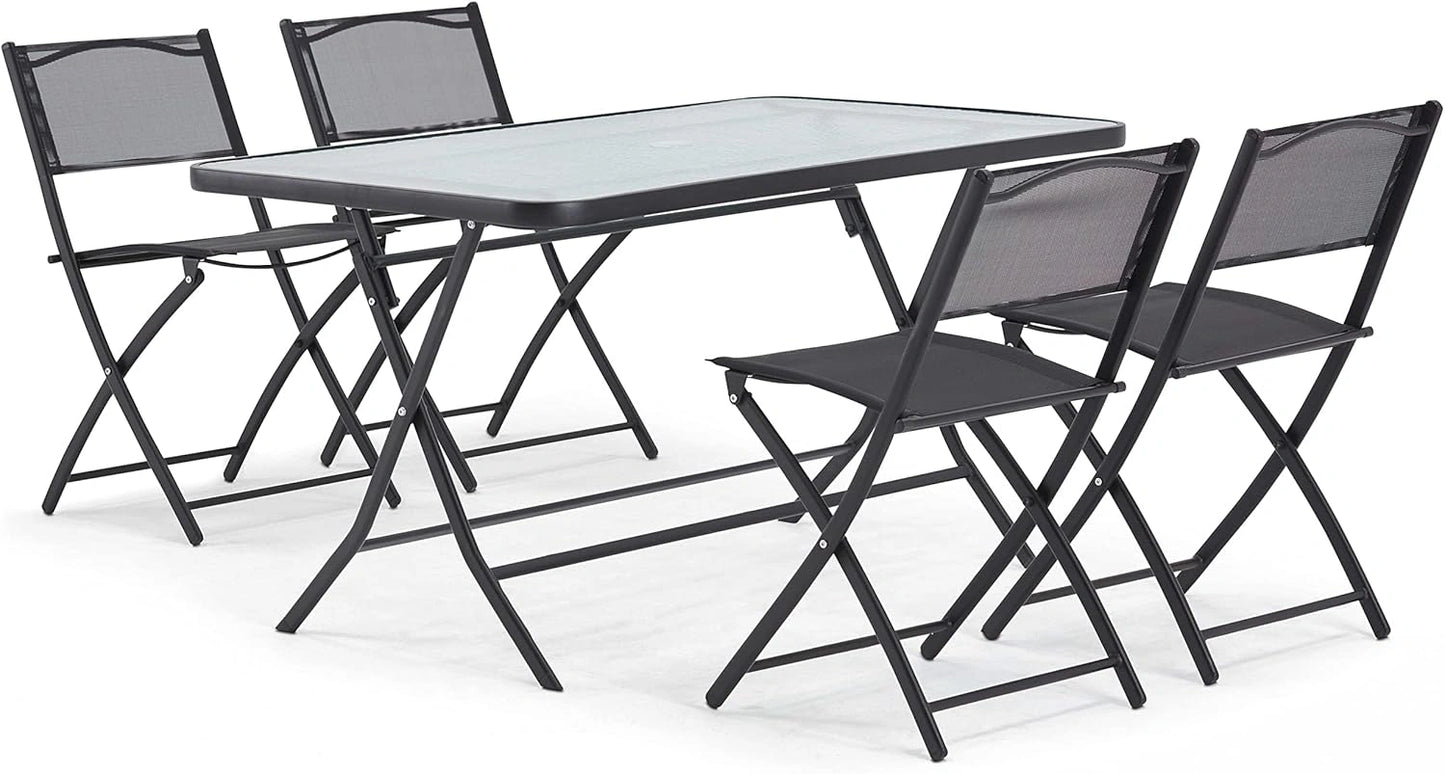 Ensemble de Jardin: Table et 4 Chaises Pliantes en Acier Noir
