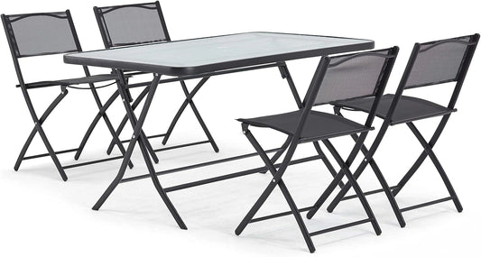 Ensemble de Jardin: Table et 4 Chaises Pliantes en Acier Noir