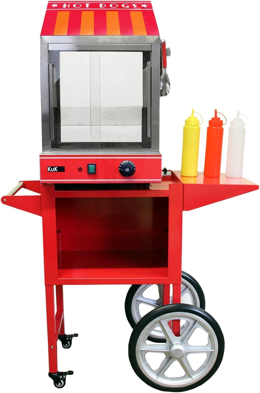 Cuiseur Vapeur Professionnel pour Hot-Dogs 2000W, Acier Inoxydable, Température Réglable 30-110°C, Inclus Chariot et Accessoires Offerts