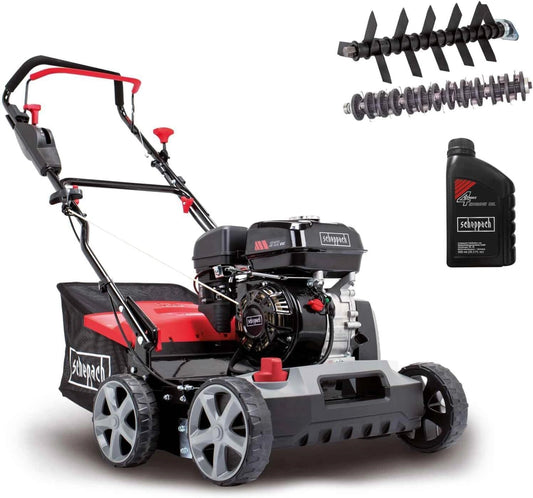 Aérateur thermique Scheppach SC50VARIO avec huile - Largeur 40 cm - Moteur 4 temps 4 kW / 5,5 CV - Pour surfaces jusqu'à 1500 m²