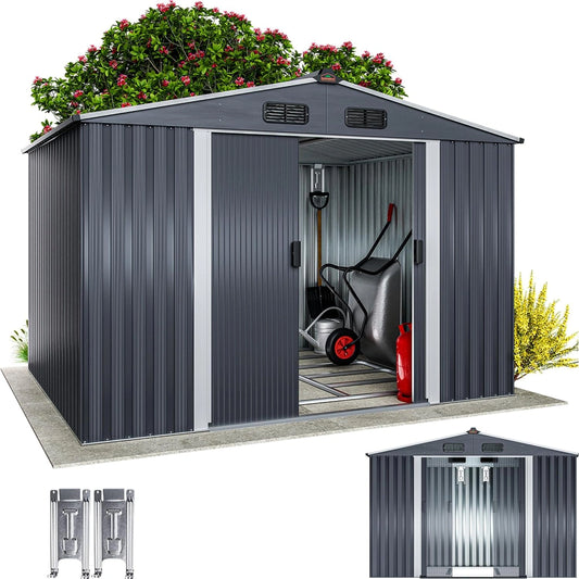 Abri de Jardin Métallique XXL avec Fondations 260x205x180 cm - Porte Coulissante Anthracite