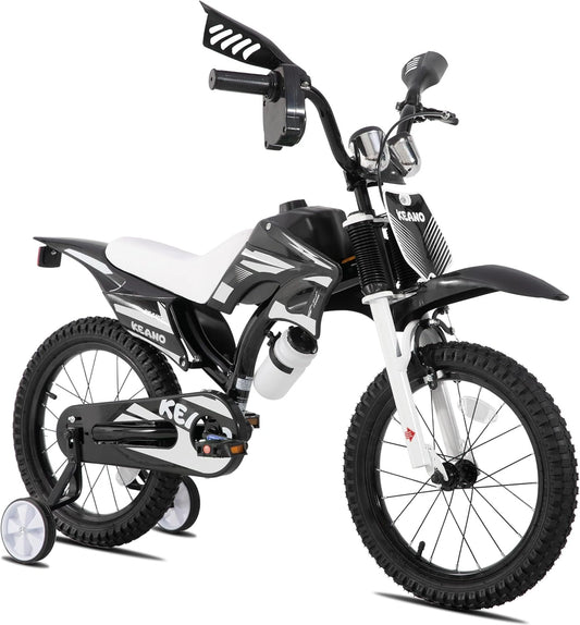 Vélo de Motocross Enfant 3-7 Ans, 12/16 Pouces avec Roues Stabilisatrices, Plaque Noire