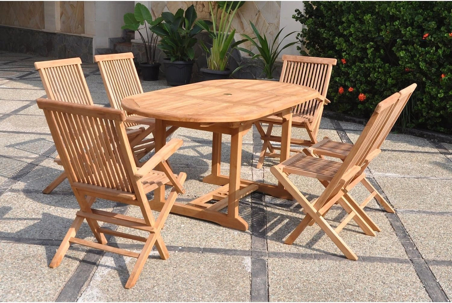 Ensemble de Jardin en Teck 6 Places - Table Ovale, 4 Chaises et 2 Fauteuils