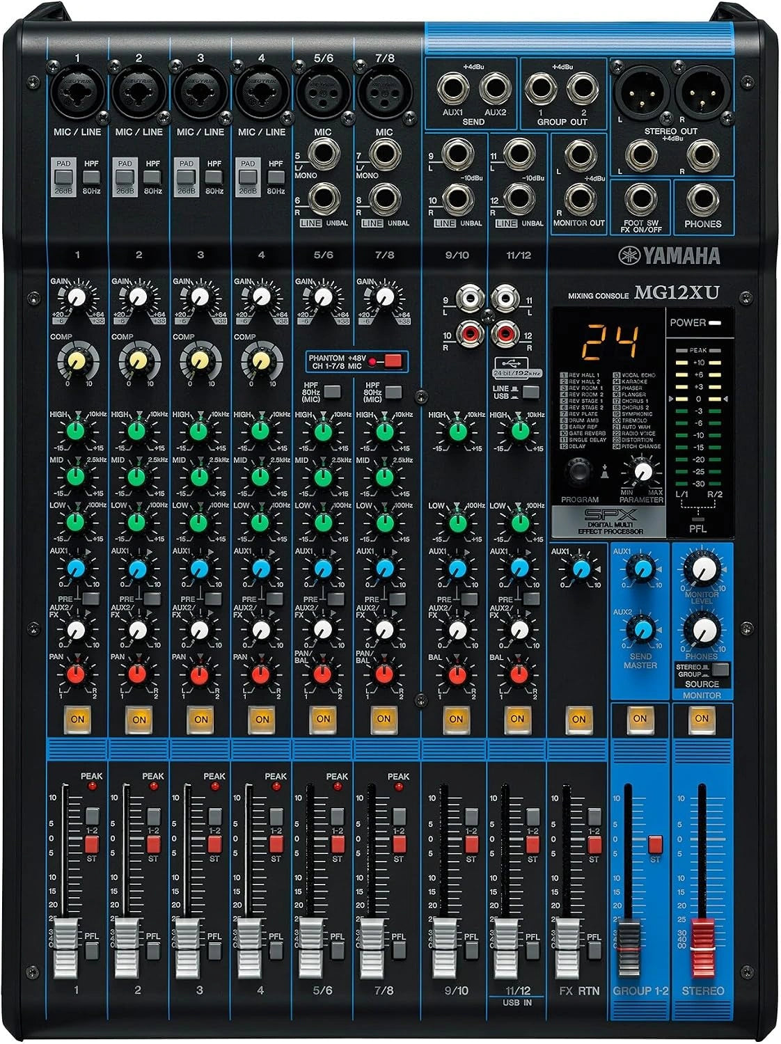 Table de mixage Yamaha MG12XU avec 12 entrées, effets intégrés et USB
