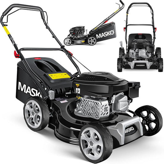 Tondeuse à Gazon Thermique 3-en-1, 42 cm, 7 Hauteurs, 3,4 CV, 50L, Kit Mulching