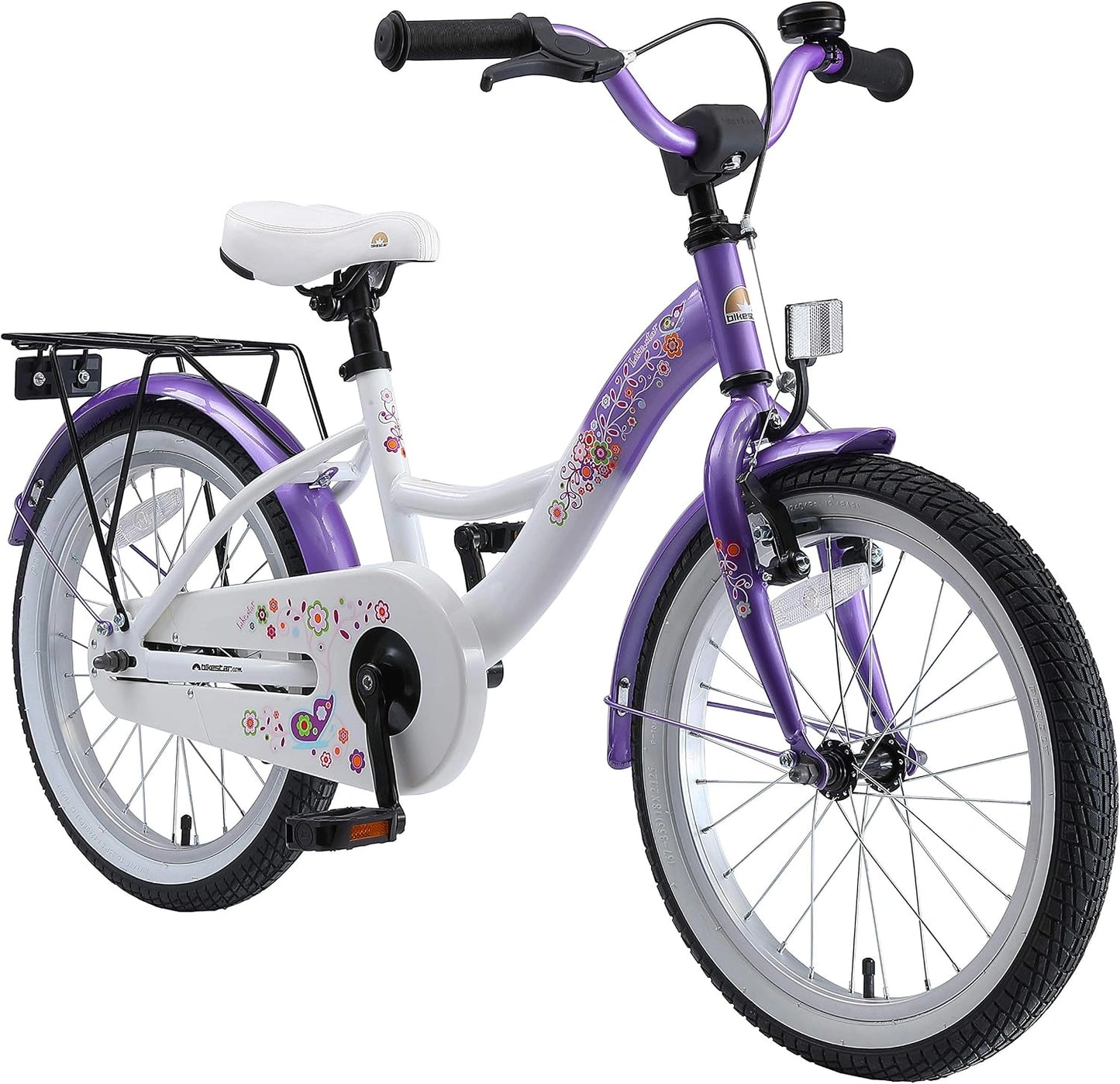 Vélo Enfant 18 Pouces avec Freins pour 5-7 Ans - Couleurs Lilas et Blanc