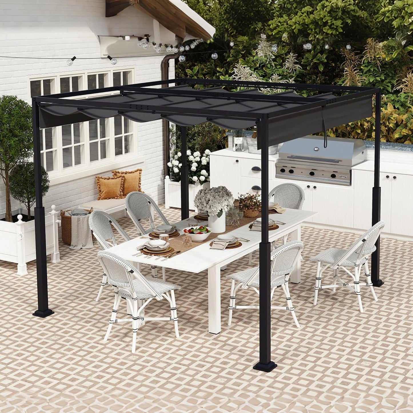 Pergola Métallique 3x3 m Étanche et Résistante à l'Hiver, Pavillon Autoportant avec Toit à Lames et Protection Solaire, Idéale pour Jardins et Terrasses - Noir